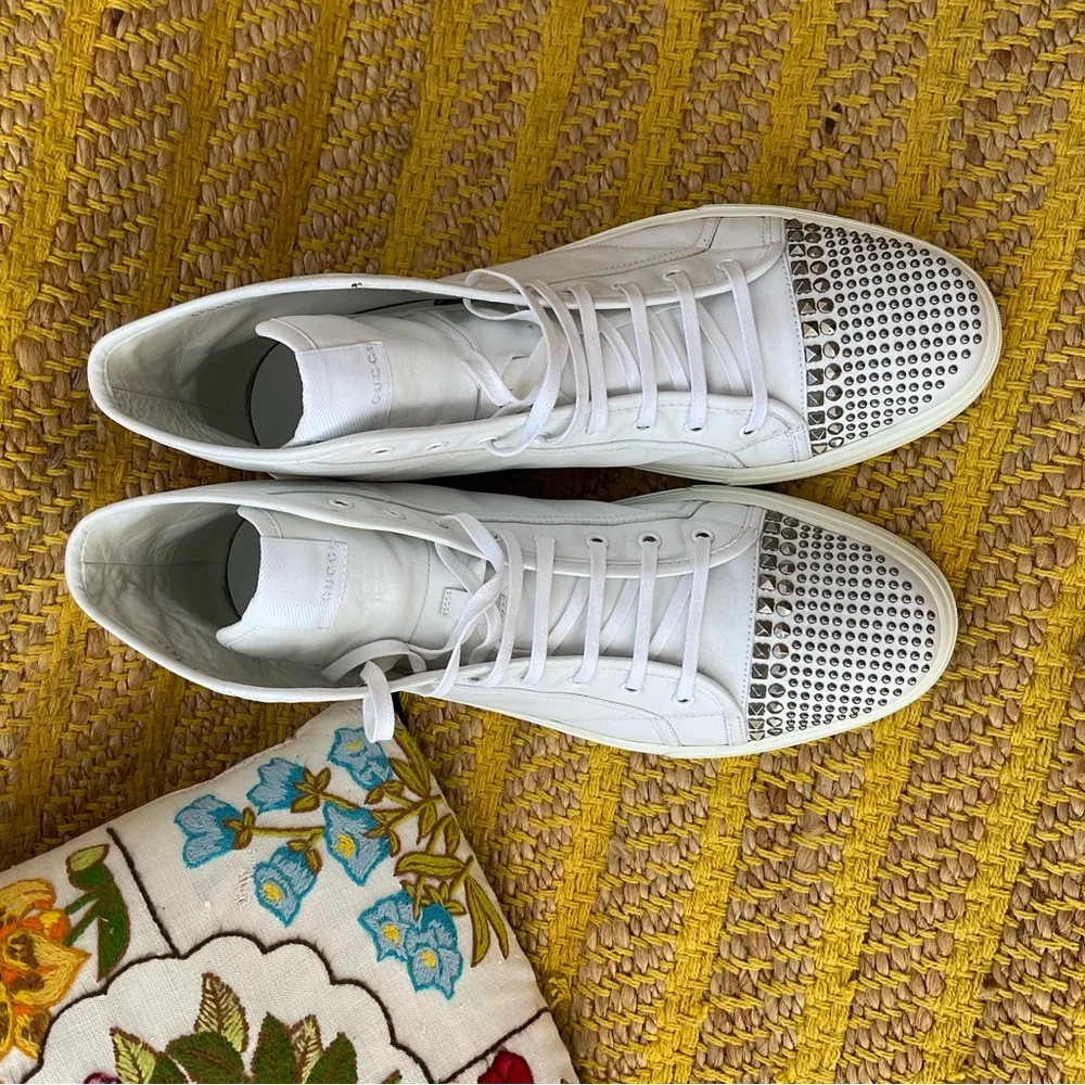 Men’s Gucci White Leather Studded High Top Sneaker Size 15 AUTHENTIC